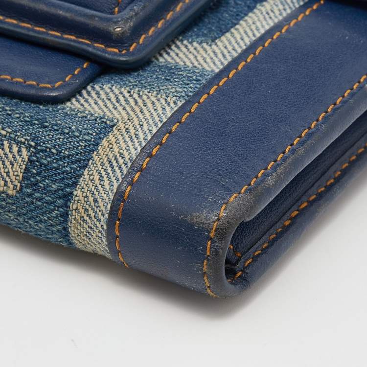 Pre Owned Givenchy Blue Denim an Leather Trifold Wallet