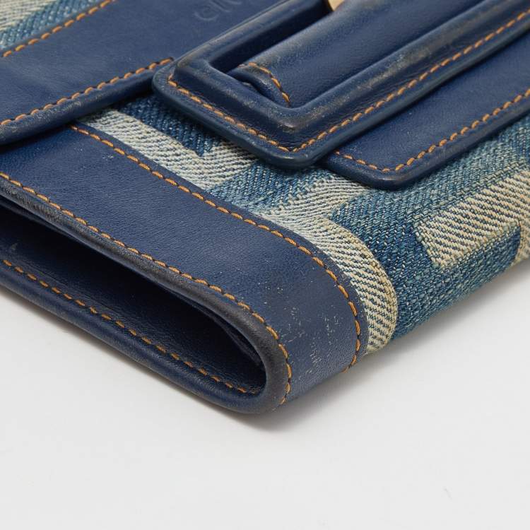 Pre Owned Givenchy Blue Denim an Leather Trifold Wallet