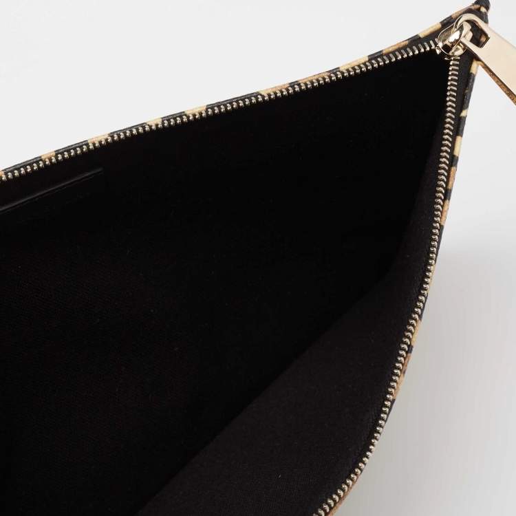Pre Owned Givenchy Brown/Black Leopard Print Coated Canvas Zip Clutch