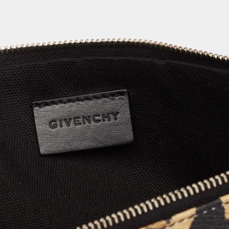 Pre Owned Givenchy Brown/Black Leopard Print Coated Canvas Zip Clutch