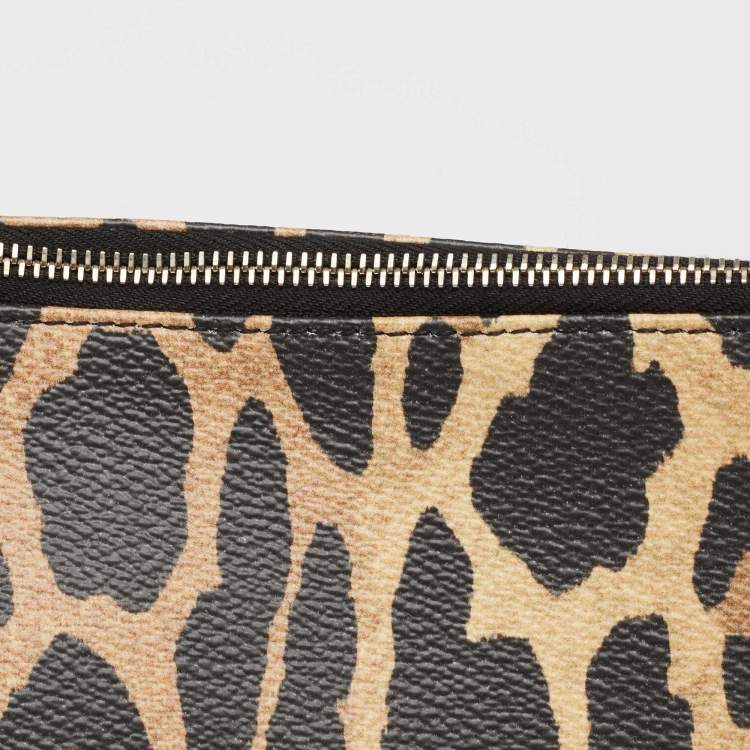 Pre Owned Givenchy Brown/Black Leopard Print Coated Canvas Zip Clutch