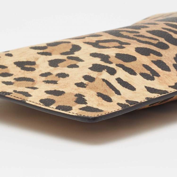 Pre Owned Givenchy Brown/Black Leopard Print Coated Canvas Zip Clutch