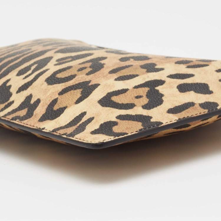 Pre Owned Givenchy Brown/Black Leopard Print Coated Canvas Zip Clutch