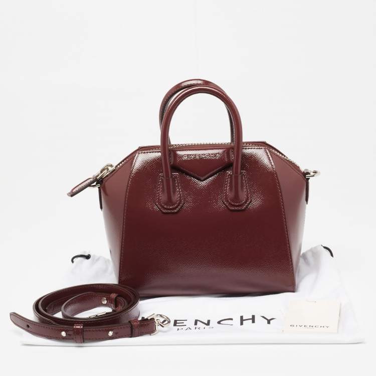 Pre Owned Givenchy Burgundy Patent Leather Mini Antigona Satchel