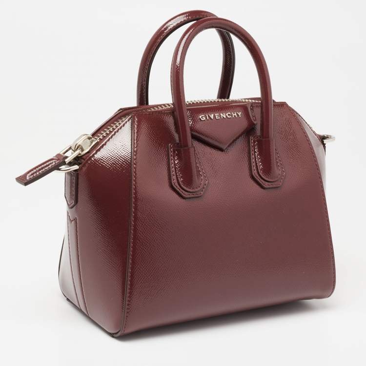 Pre Owned Givenchy Burgundy Patent Leather Mini Antigona Satchel