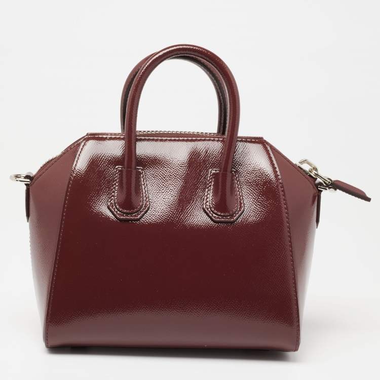 Pre Owned Givenchy Burgundy Patent Leather Mini Antigona Satchel
