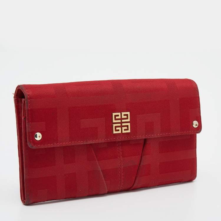 Pre Owned Givenchy Red Canvas Continental Wallet