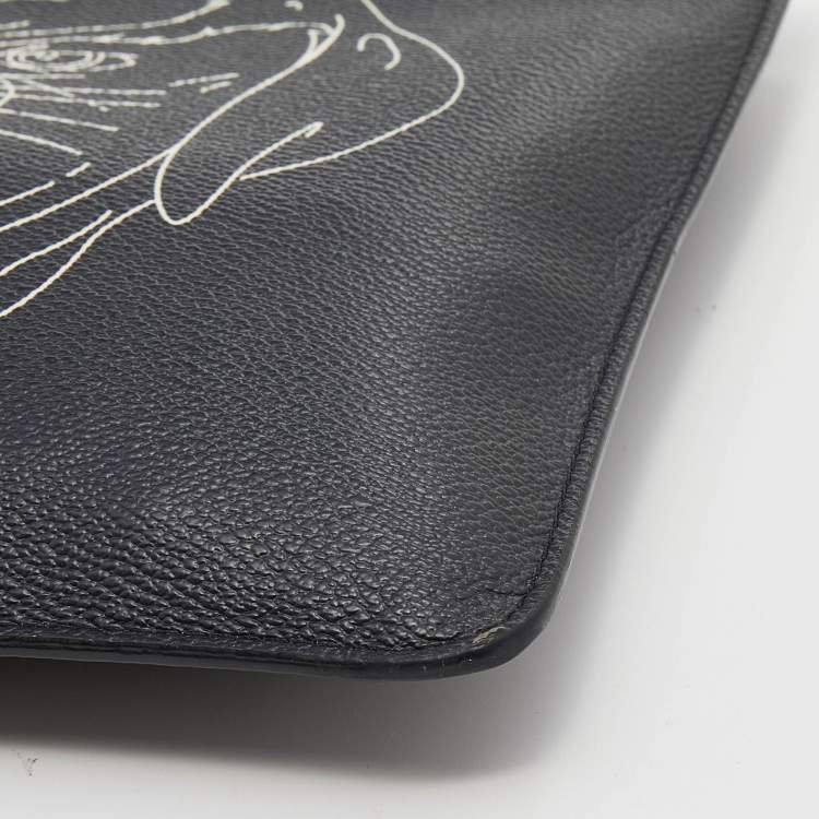 Pre Owned Givenchy Black Rottweiler Line Printed Leather Zip Pouch