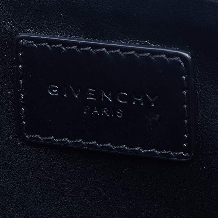 Pre Owned Givenchy Black Rottweiler Line Printed Leather Zip Pouch