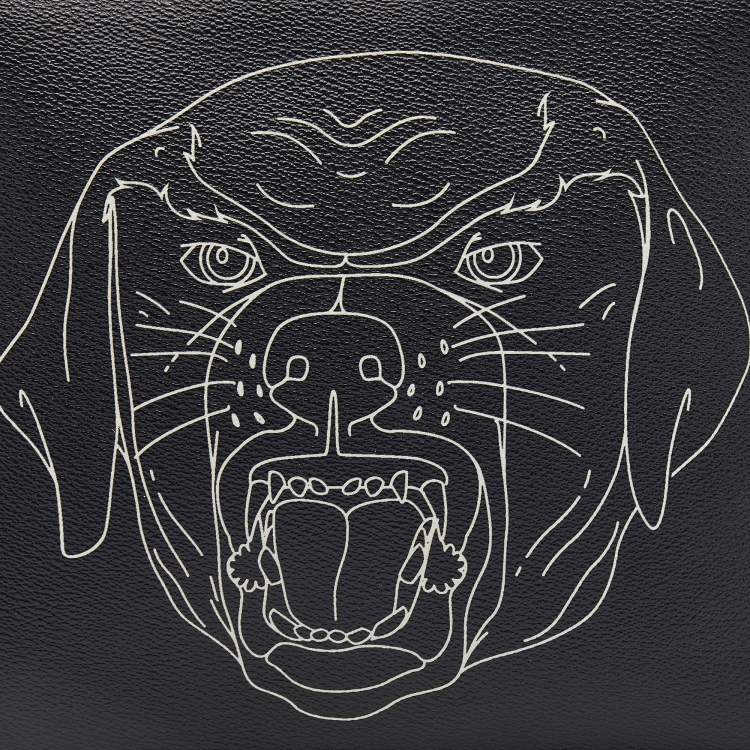 Pre Owned Givenchy Black Rottweiler Line Printed Leather Zip Pouch