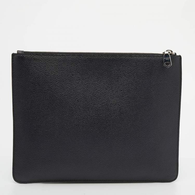 Pre Owned Givenchy Black Rottweiler Line Printed Leather Zip Pouch