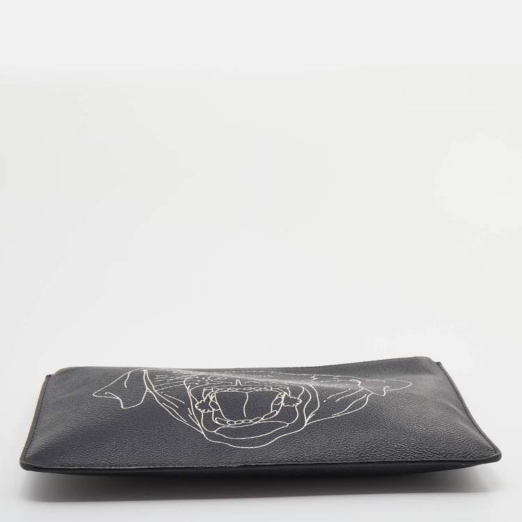 Pre Owned Givenchy Black Rottweiler Line Printed Leather Zip Pouch