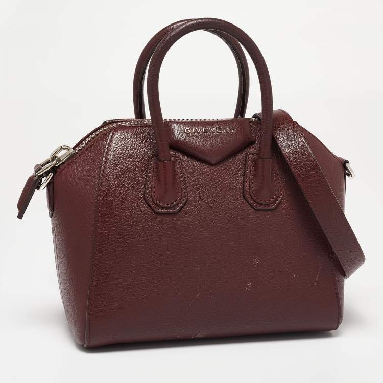 Pre Owned Givenchy Burgundy Leather Mini Antigona Satchel