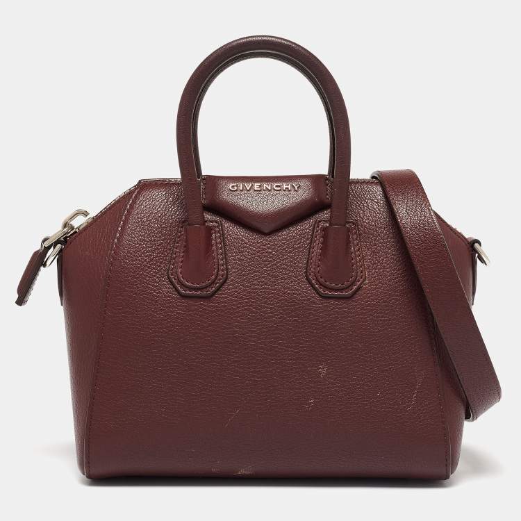 Pre Owned Givenchy Burgundy Leather Mini Antigona Satchel