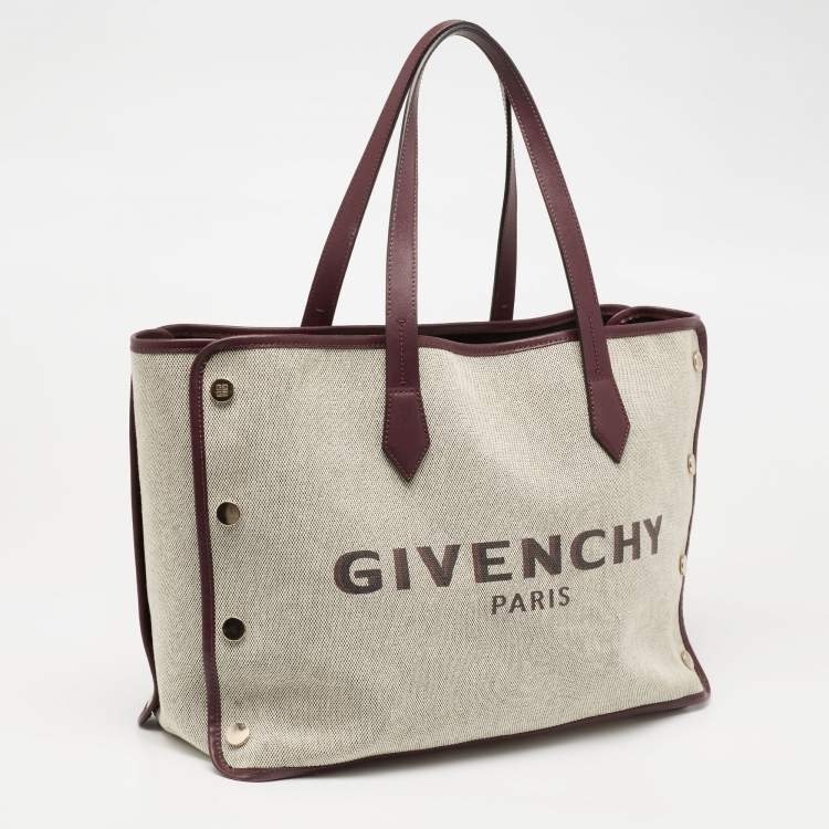 Pre Owned Givenchy Grey/Burgundy Canvas Logo Print Bond Tote 