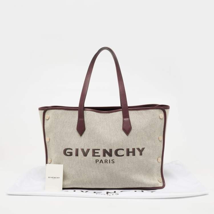 Pre Owned Givenchy Grey/Burgundy Canvas Logo Print Bond Tote 