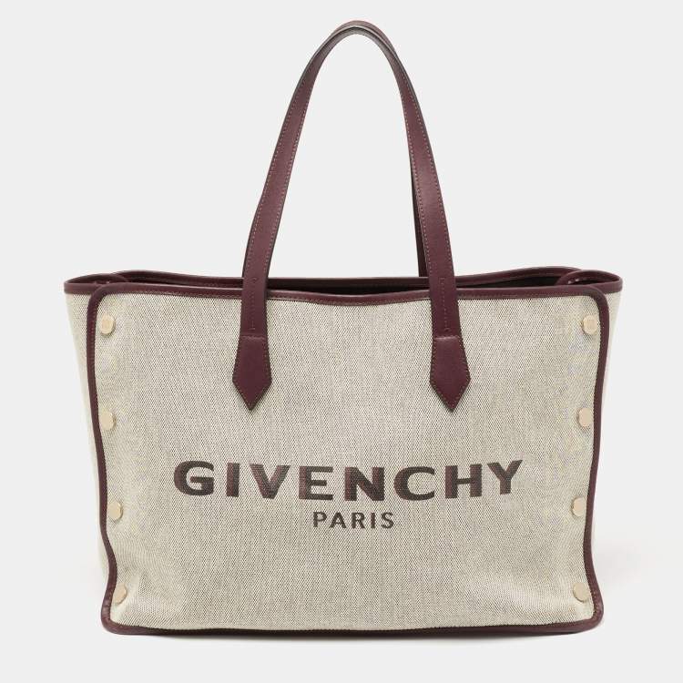 Pre Owned Givenchy Grey/Burgundy Canvas Logo Print Bond Tote 