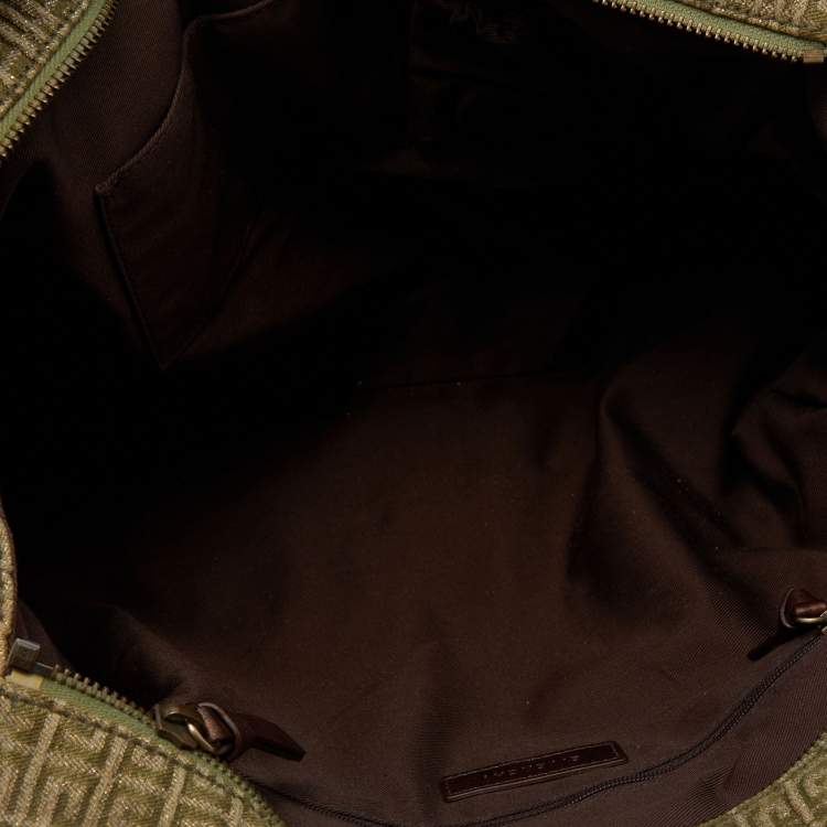 Pre Owned Givenchy Green/Brown Monogram Canvas and Leather Tote