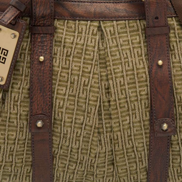 Pre Owned Givenchy Green/Brown Monogram Canvas and Leather Tote
