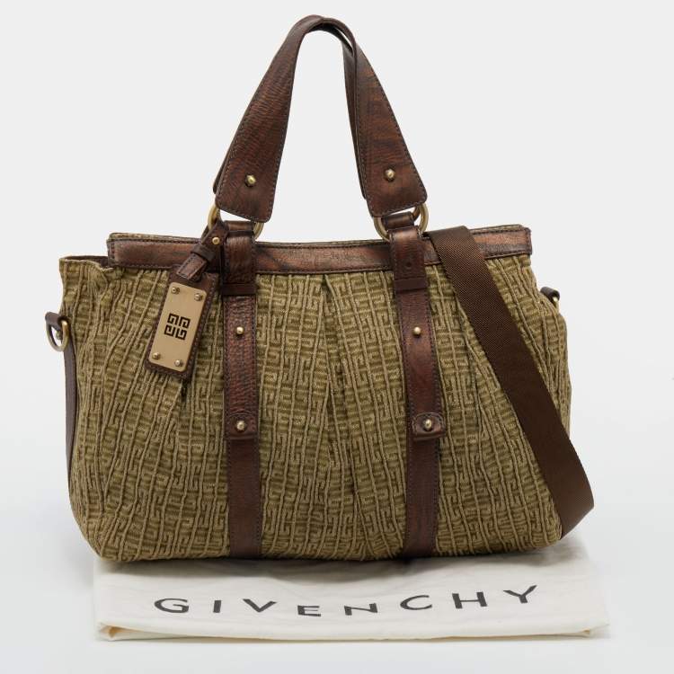 Pre Owned Givenchy Green/Brown Monogram Canvas and Leather Tote