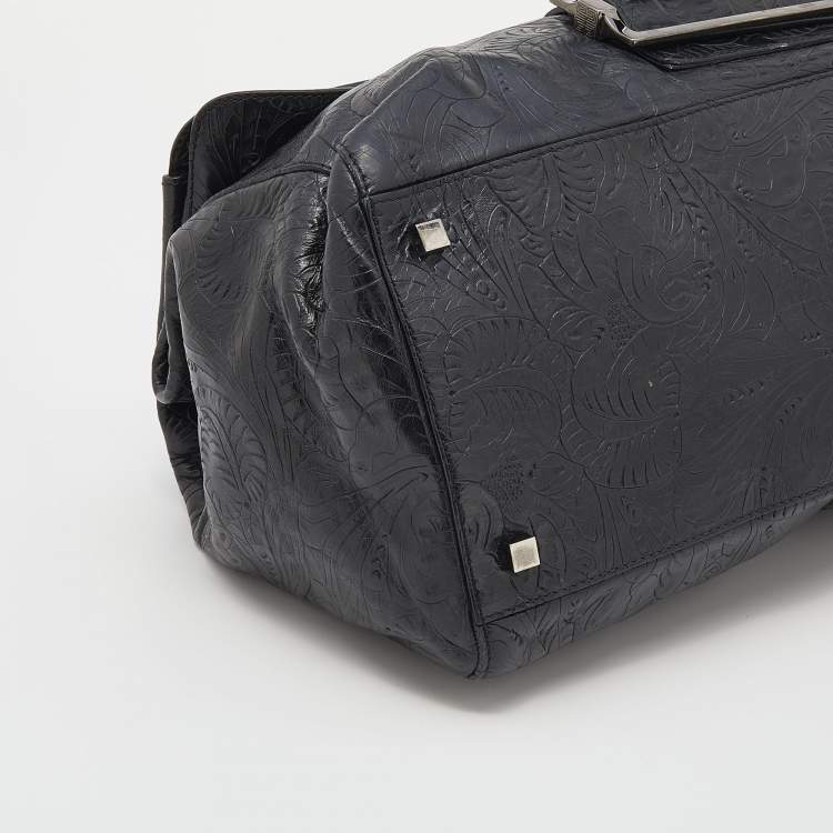 Pre Owned Givenchy Black Paisley Embossed Leather Top Handle Bag