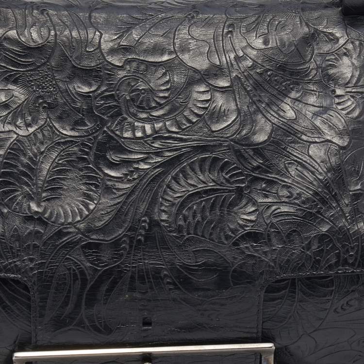 Pre Owned Givenchy Black Paisley Embossed Leather Top Handle Bag