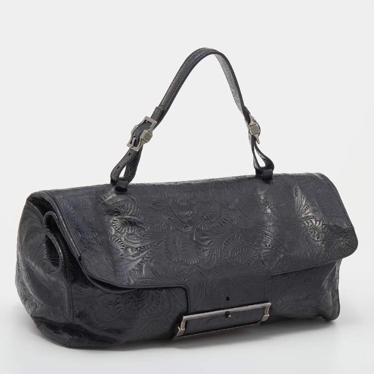 Pre Owned Givenchy Black Paisley Embossed Leather Top Handle Bag