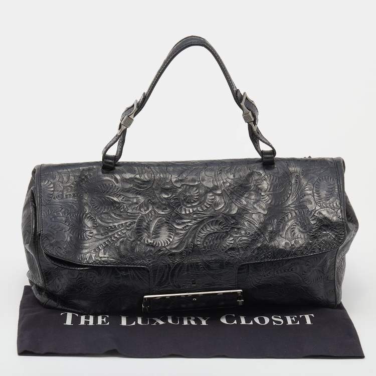 Pre Owned Givenchy Black Paisley Embossed Leather Top Handle Bag