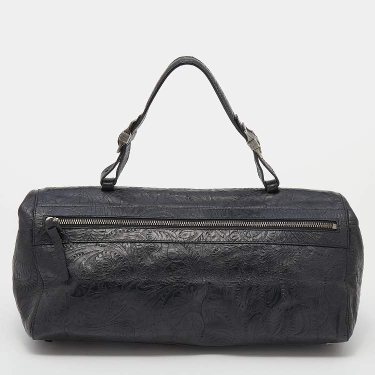Pre Owned Givenchy Black Paisley Embossed Leather Top Handle Bag