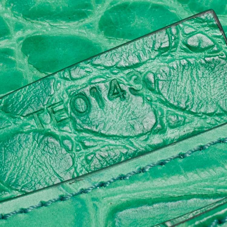 Pre Owned Givenchy Green Croc Embossed Leather Medium Antigona Envelope Clutch