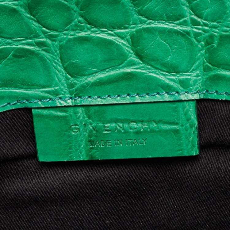 Pre Owned Givenchy Green Croc Embossed Leather Medium Antigona Envelope Clutch
