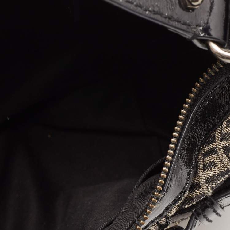 Pre Owned Givenchy Metallic/Black Monogram Canvas And Patent Leather Hobo