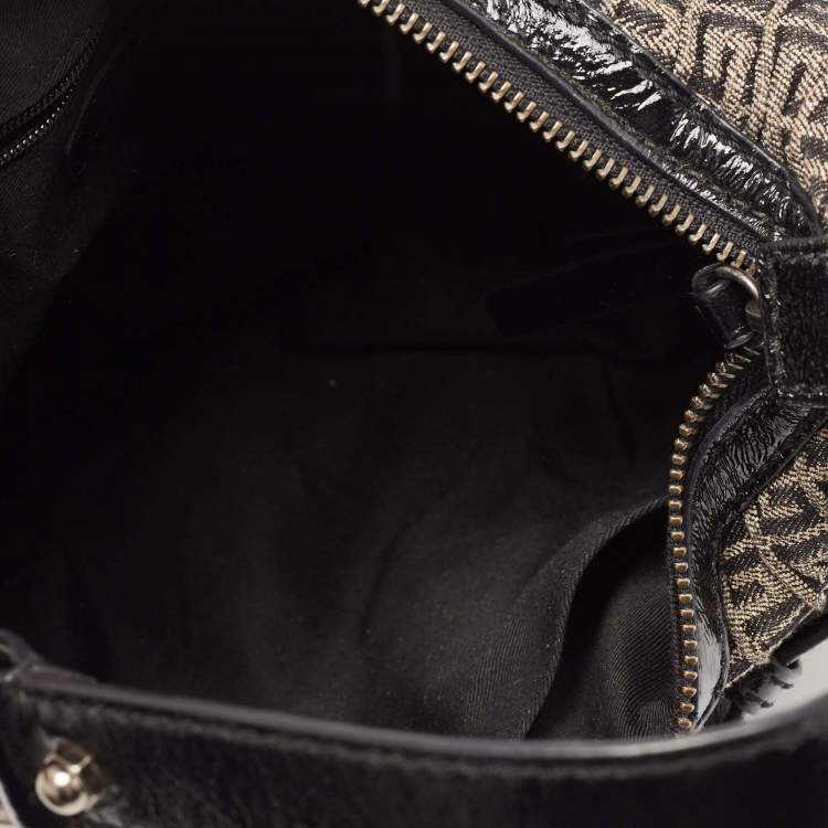 Pre Owned Givenchy Metallic/Black Monogram Canvas And Patent Leather Hobo