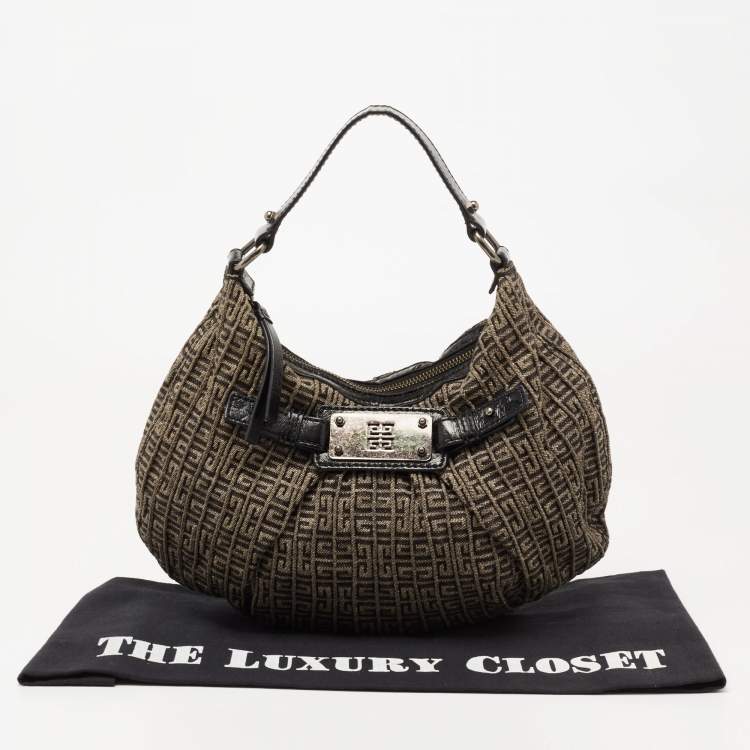 Pre Owned Givenchy Metallic/Black Monogram Canvas And Patent Leather Hobo