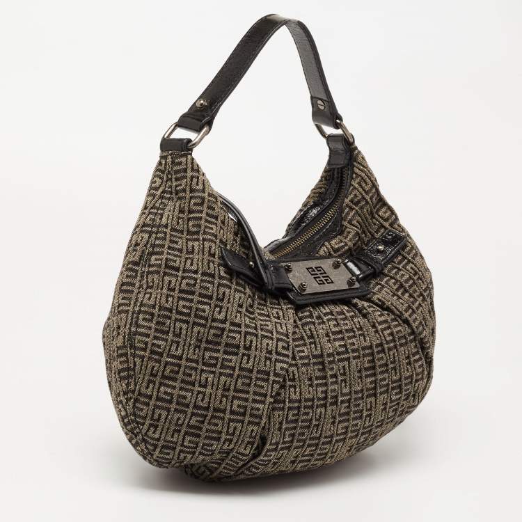 Pre Owned Givenchy Metallic/Black Monogram Canvas And Patent Leather Hobo