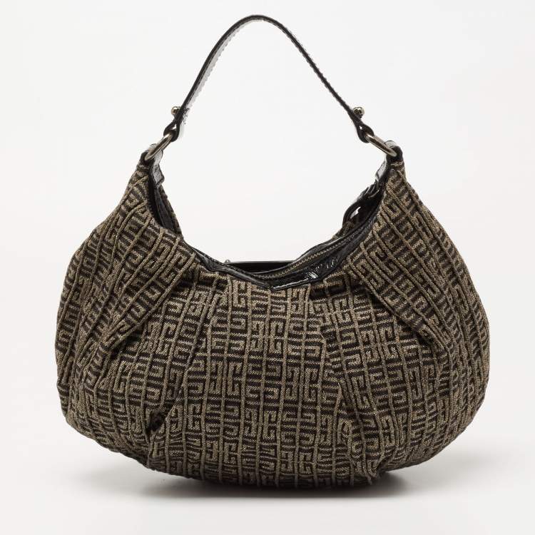 Pre Owned Givenchy Metallic/Black Monogram Canvas And Patent Leather Hobo