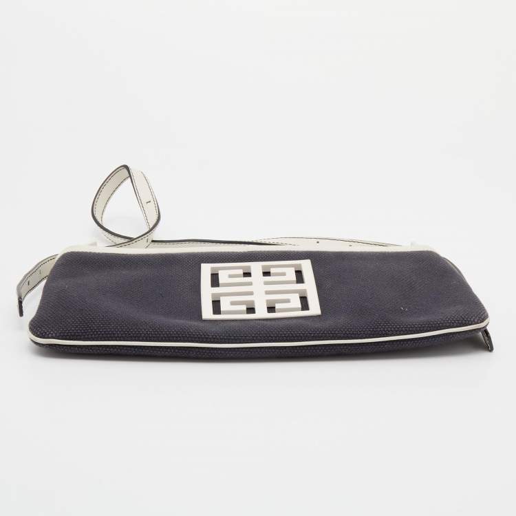 Pre Owned Givenchy Black/White Canvas and Leather Logo Shoulder bag