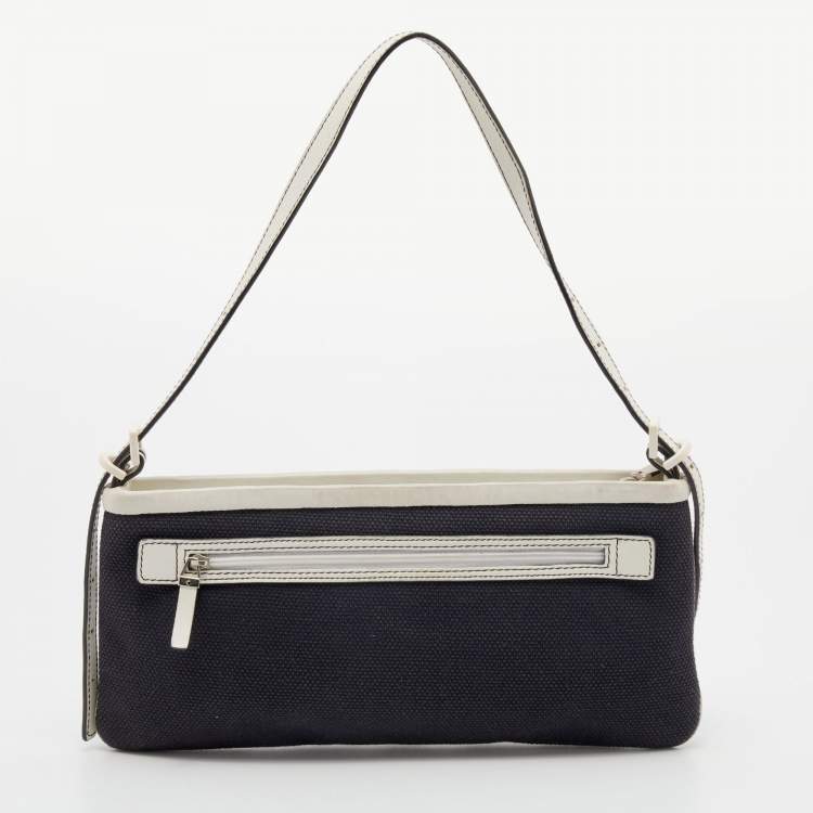 Pre Owned Givenchy Black/White Canvas and Leather Logo Shoulder bag