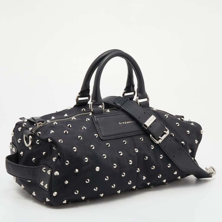 Pre Owned Givenchy Black Studded Nylon Satchel