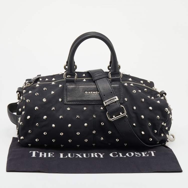 Pre Owned Givenchy Black Studded Nylon Satchel