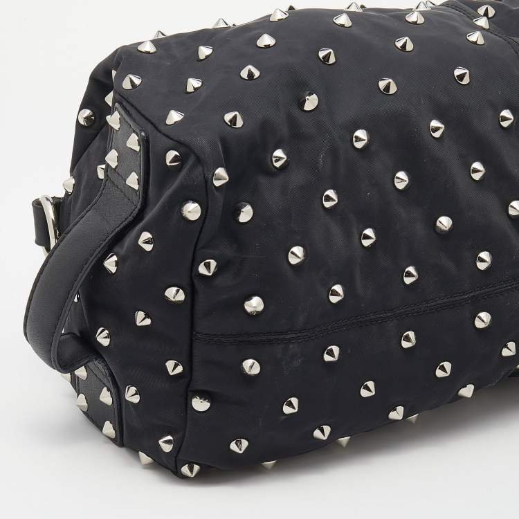 Pre Owned Givenchy Black Studded Nylon Satchel