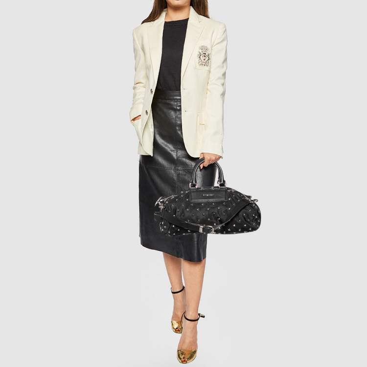 Pre Owned Givenchy Black Studded Nylon Satchel