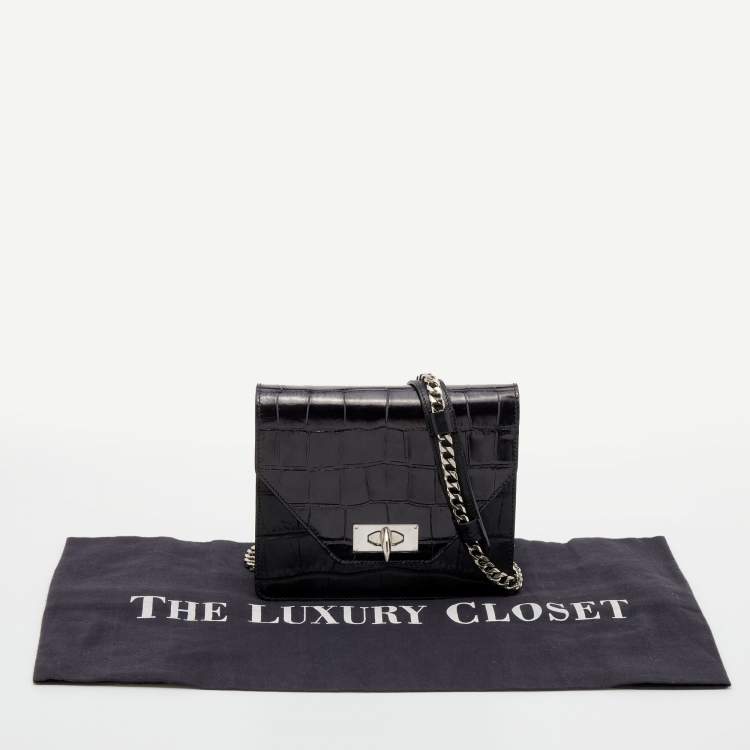 Pre Owned Givenchy Black Croc Embossed Leather Shark Lock Chain Shoulder Bag