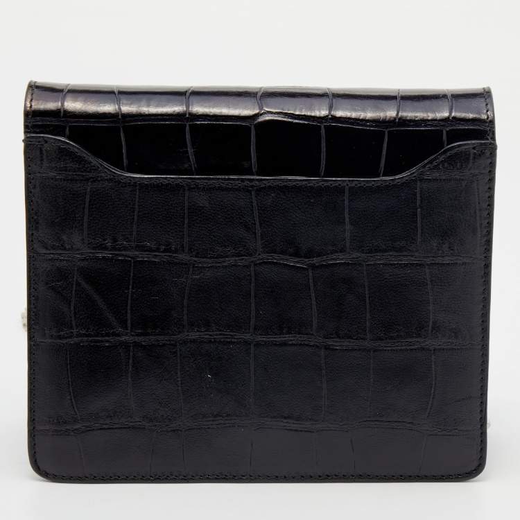 Pre Owned Givenchy Black Croc Embossed Leather Shark Lock Chain Shoulder Bag