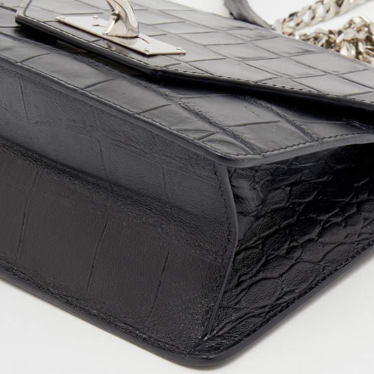 Pre Owned Givenchy Black Croc Embossed Leather Shark Lock Chain Shoulder Bag