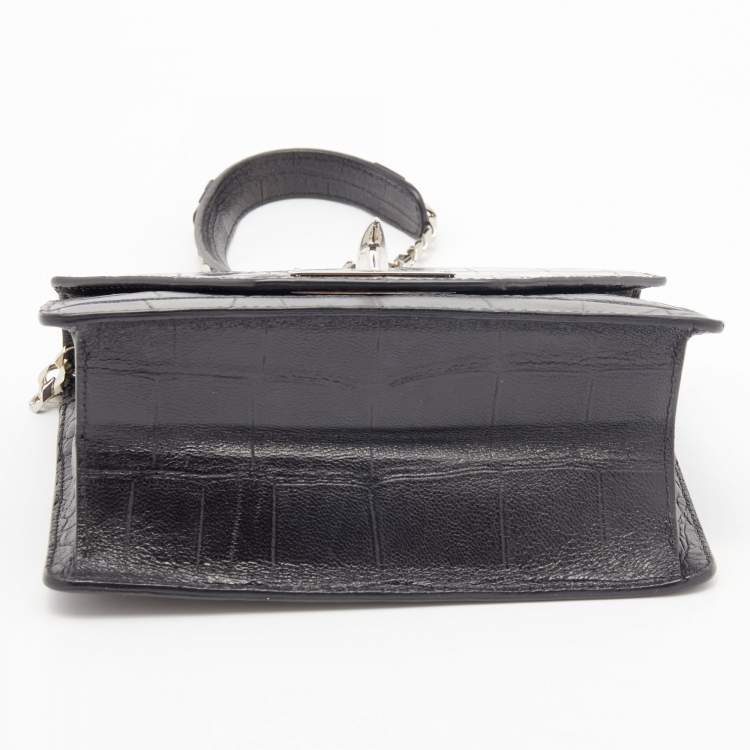 Pre Owned Givenchy Black Croc Embossed Leather Shark Lock Chain Shoulder Bag