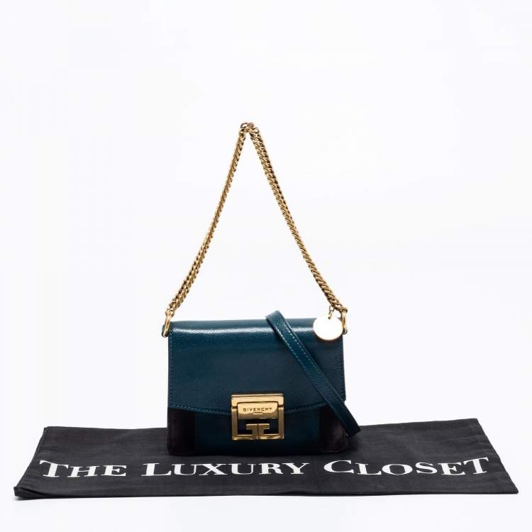 Pre Owned Givenchy Blue/Black Leather And Suede Mini GV3 Shoulder Bag
