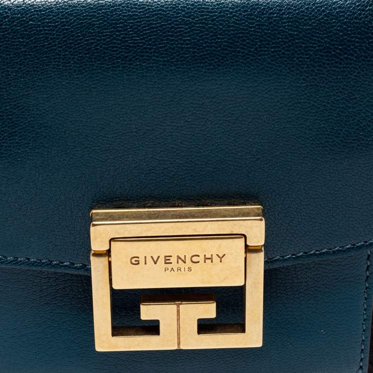 Pre Owned Givenchy Blue/Black Leather And Suede Mini GV3 Shoulder Bag