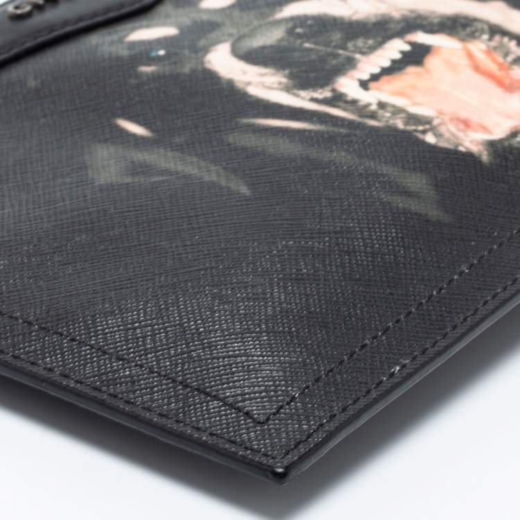 Pre Owned Givenchy Black Coated Canvas Rottweiler Face Pouch