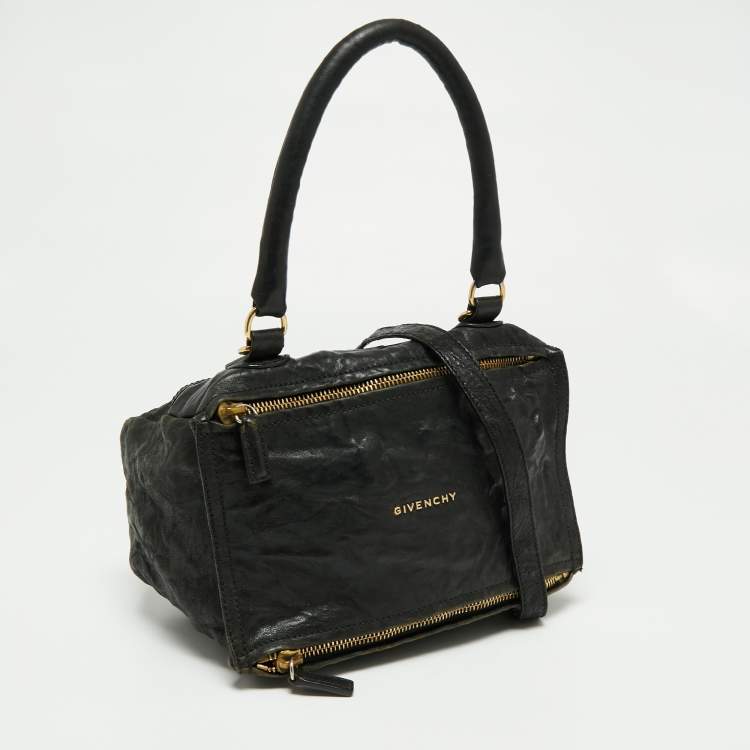 Pre Owned Givenchy Black Crinkled Leather Small Pandora Shoulder Bag